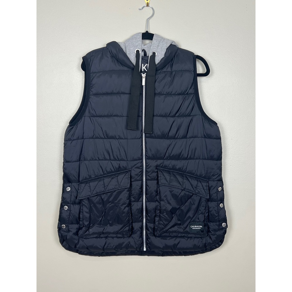Calvin Klein Performance Mens Black‎ Hooded Puffer Vest Water Repellent Large